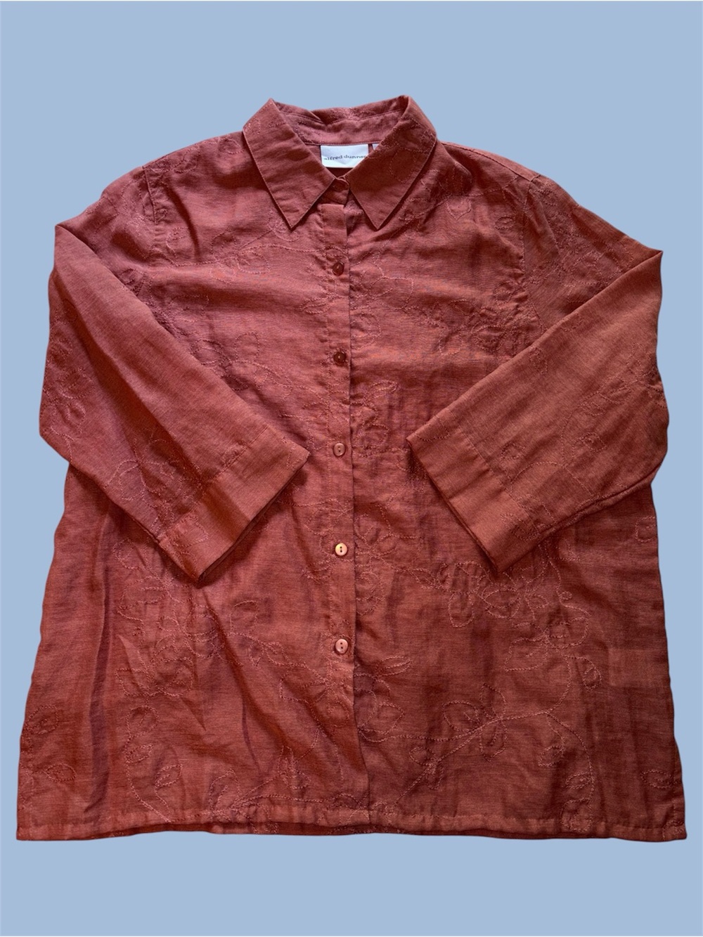 Alfred Dunner Rust Floral Embroidered Button Down Shirt (Shell Only)